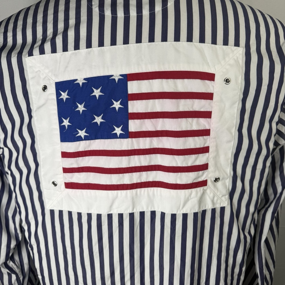 Vtg Falconnable Men American Flag Shirt M Stripe Cotton Luxury France Old Money - Picture 3 of 8